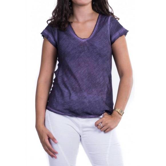 NEW GIGI MODA bella vita v neck t-shirt in purple - Picture 1 of 2